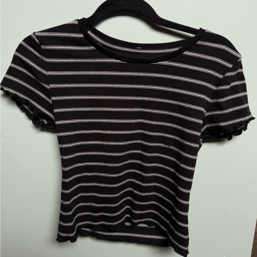 Striped Black Short Sleeve Ribbed Tee